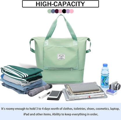 Travel Bag for Women Expandable Weekender Overnight Bag Carry on Sports Tote Gym Bag Waterproof Foldable Duffel Bag (Purple)
