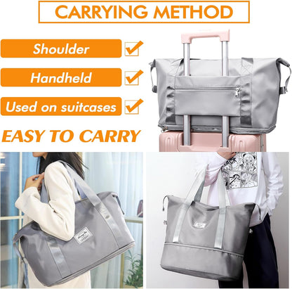 Travel Bag for Women Expandable Weekender Overnight Bag Carry on Sports Tote Gym Bag Waterproof Foldable Duffel Bag (Purple)