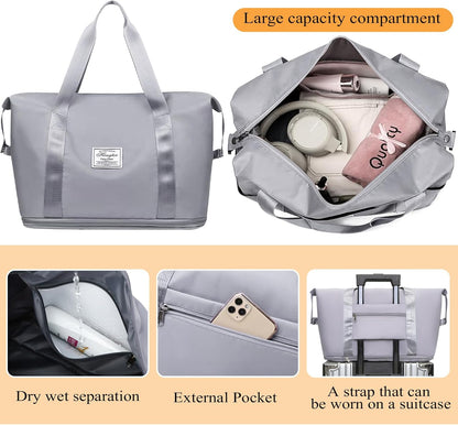 Travel Bag for Women Expandable Weekender Overnight Bag Carry on Sports Tote Gym Bag Waterproof Foldable Duffel Bag (Purple)