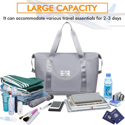 Travel Bag for Women Expandable Weekender Overnight Bag Carry on Sports Tote Gym Bag Waterproof Foldable Duffel Bag (Purple)