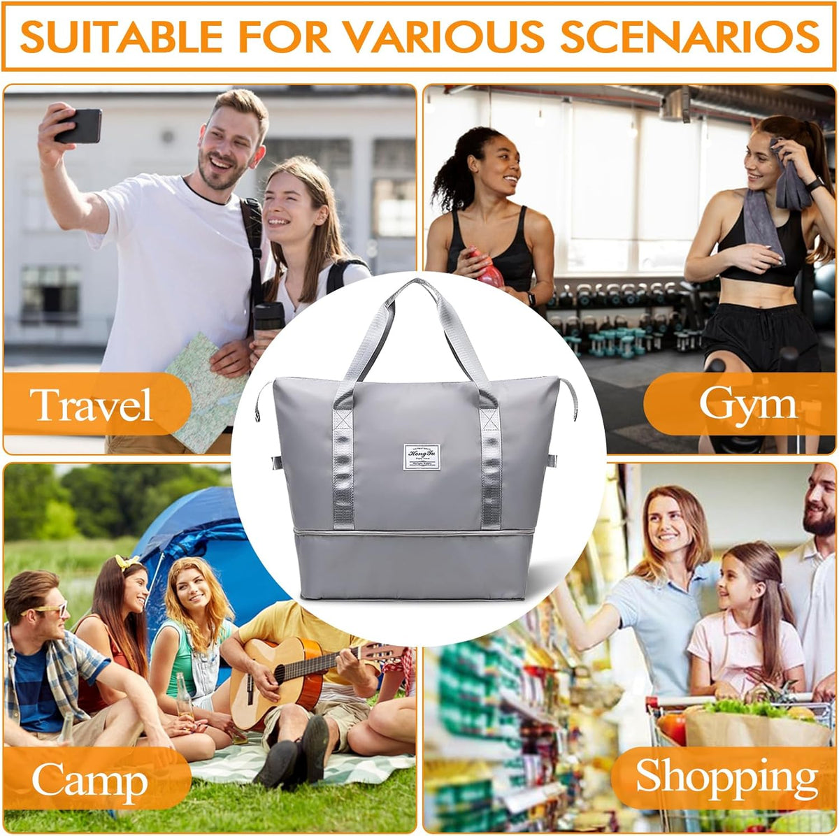 Travel Bag for Women Expandable Weekender Overnight Bag Carry on Sports Tote Gym Bag Waterproof Foldable Duffel Bag (Purple)