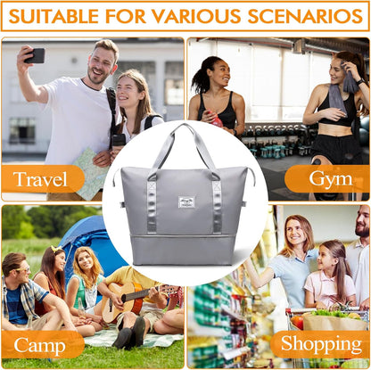 Travel Bag for Women Expandable Weekender Overnight Bag Carry on Sports Tote Gym Bag Waterproof Foldable Duffel Bag (Purple)