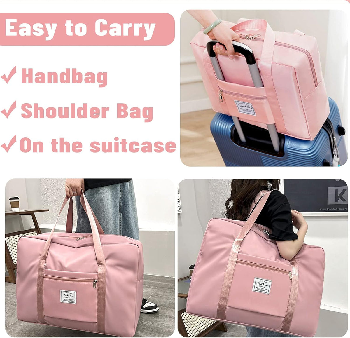 Travel Bag for Women Expandable Weekender Overnight Bag Carry on Sports Tote Gym Bag Waterproof Foldable Duffel Bag (Purple)