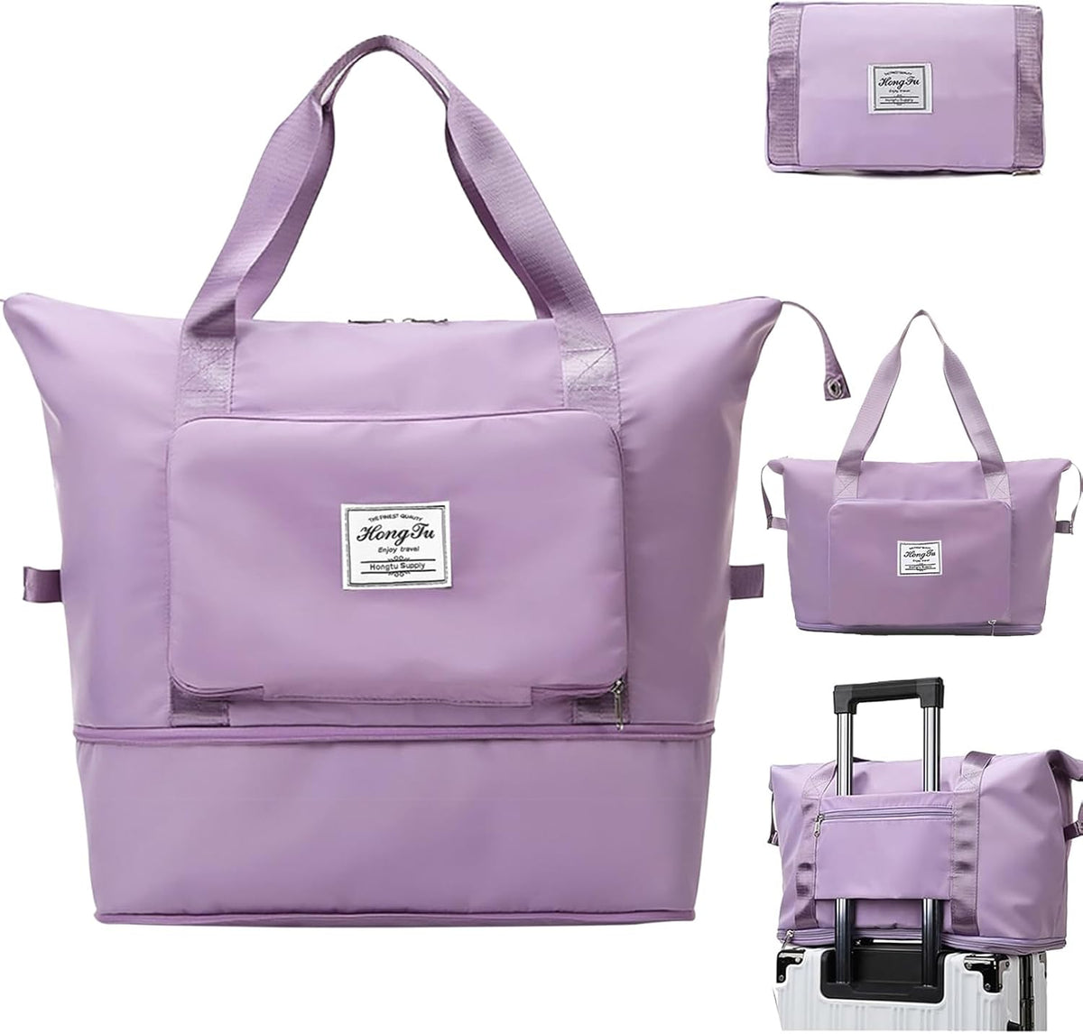 Travel Bag for Women Expandable Weekender Overnight Bag Carry on Sports Tote Gym Bag Waterproof Foldable Duffel Bag (Purple)