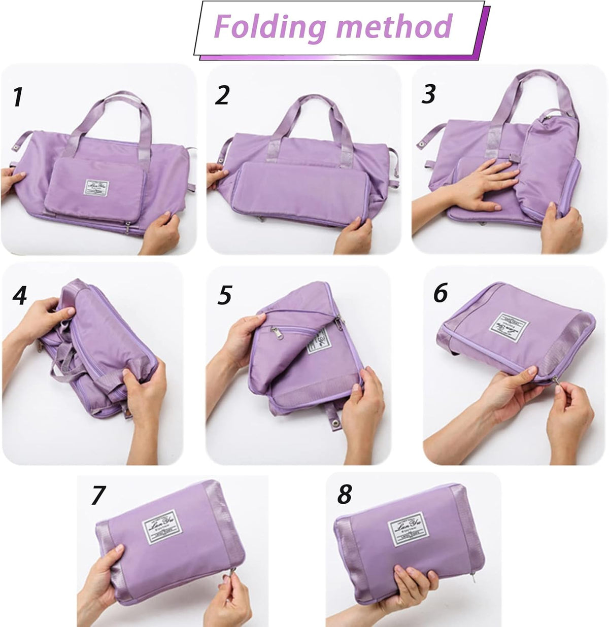 Travel Bag for Women Expandable Weekender Overnight Bag Carry on Sports Tote Gym Bag Waterproof Foldable Duffel Bag (Purple)