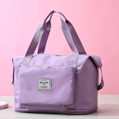 Travel Bag for Women Expandable Weekender Overnight Bag Carry on Sports Tote Gym Bag Waterproof Foldable Duffel Bag (Purple)