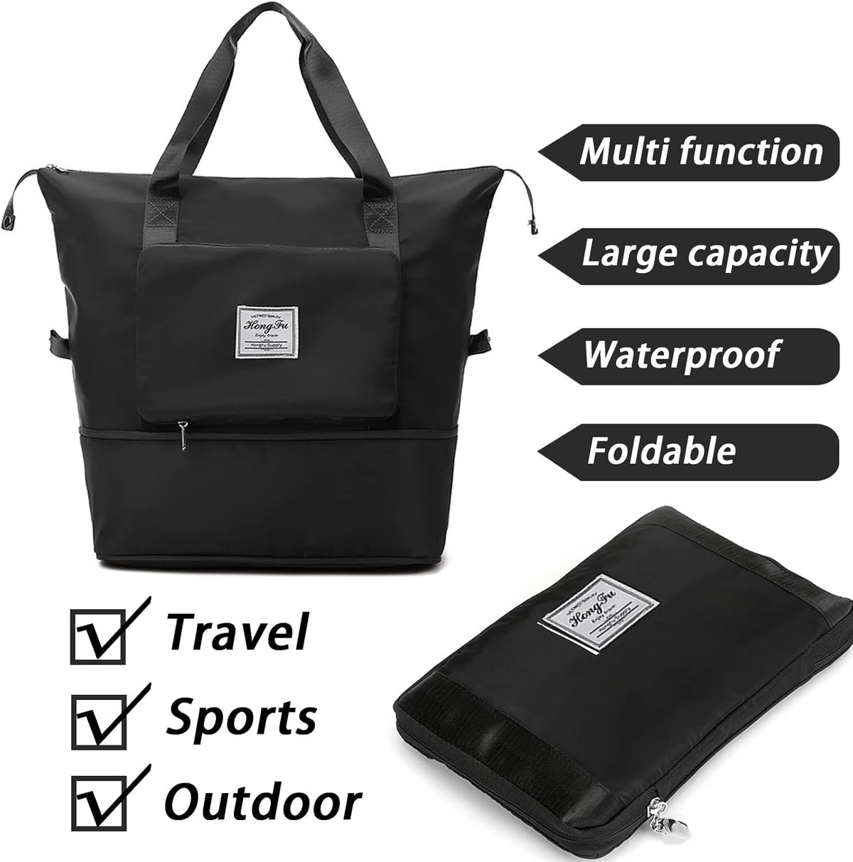 Travel Bag for Women Expandable Weekender Overnight Bag Carry on Sports Tote Gym Bag Waterproof Foldable Duffel Bag (Purple)