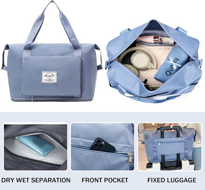 Travel Bag for Women Expandable Weekender Overnight Bag Carry on Sports Tote Gym Bag Waterproof Foldable Duffel Bag (Purple)