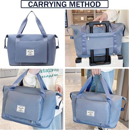 Travel Bag for Women Expandable Weekender Overnight Bag Carry on Sports Tote Gym Bag Waterproof Foldable Duffel Bag (Purple)