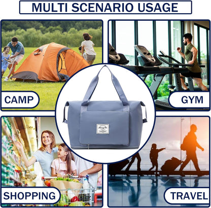 Travel Bag for Women Expandable Weekender Overnight Bag Carry on Sports Tote Gym Bag Waterproof Foldable Duffel Bag (Purple)