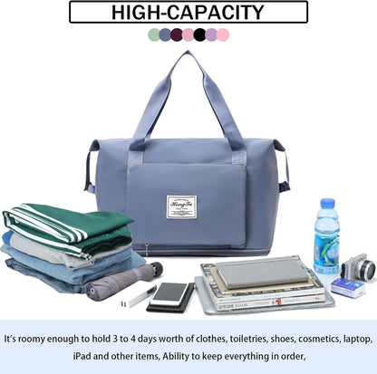 Travel Bag for Women Expandable Weekender Overnight Bag Carry on Sports Tote Gym Bag Waterproof Foldable Duffel Bag (Purple)