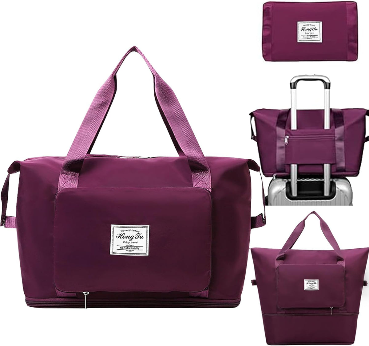 Travel Bag for Women Expandable Weekender Overnight Bag Carry on Sports Tote Gym Bag Waterproof Foldable Duffel Bag (Purple)