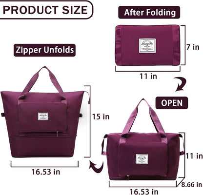 Travel Bag for Women Expandable Weekender Overnight Bag Carry on Sports Tote Gym Bag Waterproof Foldable Duffel Bag (Purple)