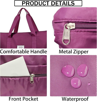 Travel Bag for Women Expandable Weekender Overnight Bag Carry on Sports Tote Gym Bag Waterproof Foldable Duffel Bag (Purple)
