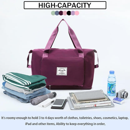 Travel Bag for Women Expandable Weekender Overnight Bag Carry on Sports Tote Gym Bag Waterproof Foldable Duffel Bag (Purple)