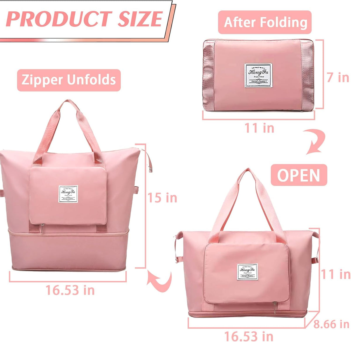 Travel Bag for Women Expandable Weekender Overnight Bag Carry on Sports Tote Gym Bag Waterproof Foldable Duffel Bag (Purple)