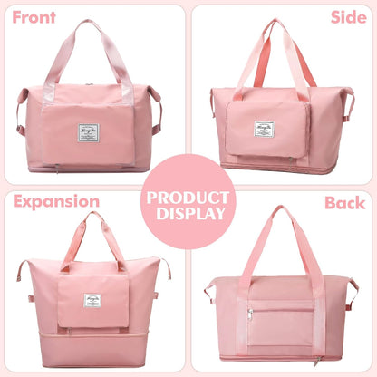 Travel Bag for Women Expandable Weekender Overnight Bag Carry on Sports Tote Gym Bag Waterproof Foldable Duffel Bag (Purple)