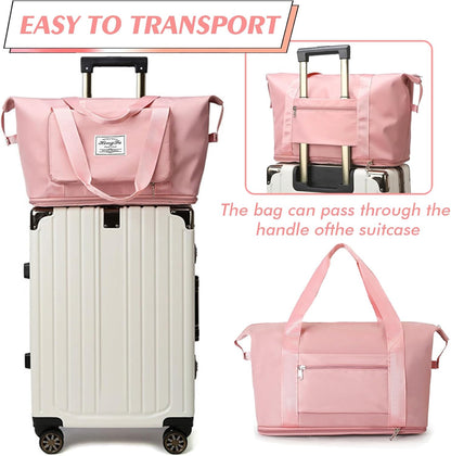 Travel Bag for Women Expandable Weekender Overnight Bag Carry on Sports Tote Gym Bag Waterproof Foldable Duffel Bag (Purple)