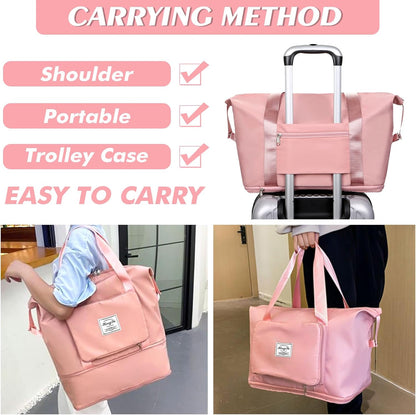 Travel Bag for Women Expandable Weekender Overnight Bag Carry on Sports Tote Gym Bag Waterproof Foldable Duffel Bag (Purple)