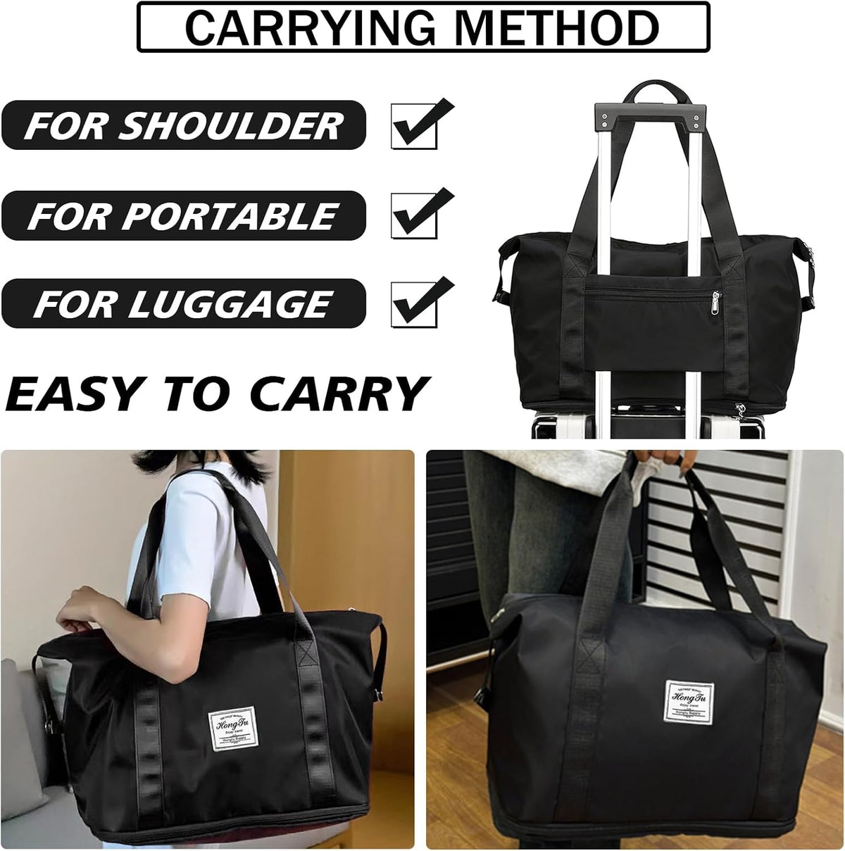 Travel Bag for Women Expandable Weekender Overnight Bag Carry on Sports Tote Gym Bag Waterproof Foldable Duffel Bag (Purple)