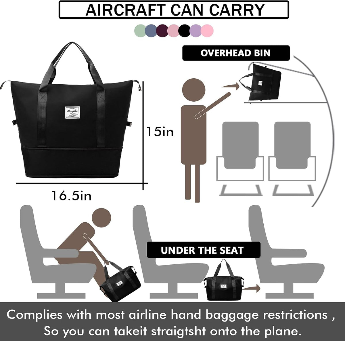 Travel Bag for Women Expandable Weekender Overnight Bag Carry on Sports Tote Gym Bag Waterproof Foldable Duffel Bag (Purple)