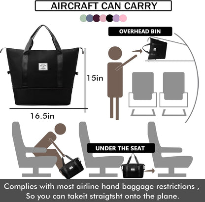 Travel Bag for Women Expandable Weekender Overnight Bag Carry on Sports Tote Gym Bag Waterproof Foldable Duffel Bag (Purple)