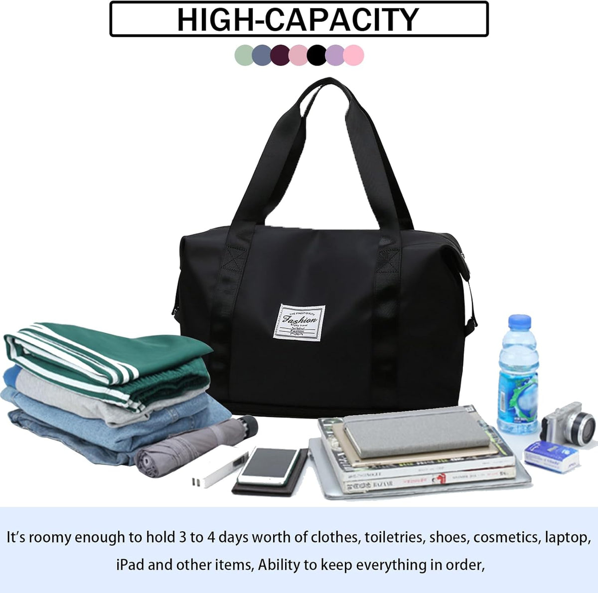 Travel Bag for Women Expandable Weekender Overnight Bag Carry on Sports Tote Gym Bag Waterproof Foldable Duffel Bag (Purple)