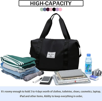 Travel Bag for Women Expandable Weekender Overnight Bag Carry on Sports Tote Gym Bag Waterproof Foldable Duffel Bag (Purple)