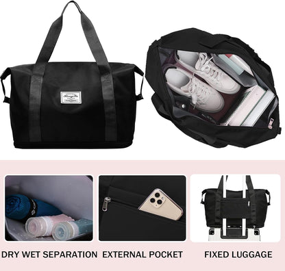 Travel Bag for Women Expandable Weekender Overnight Bag Carry on Sports Tote Gym Bag Waterproof Foldable Duffel Bag (Purple)
