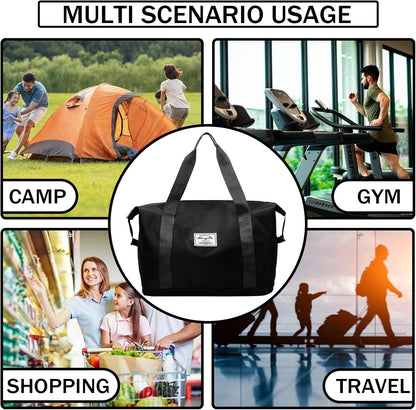 Travel Bag for Women Expandable Weekender Overnight Bag Carry on Sports Tote Gym Bag Waterproof Foldable Duffel Bag (Purple)