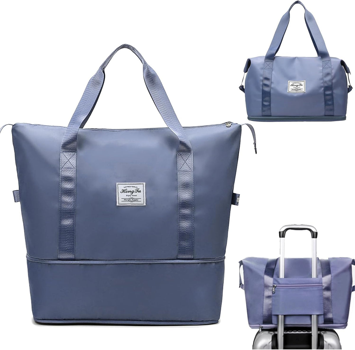 Travel Bag for Women Expandable Weekender Overnight Bag Carry on Sports Tote Gym Bag Waterproof Foldable Duffel Bag (Purple)