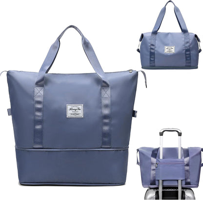 Travel Bag for Women Expandable Weekender Overnight Bag Carry on Sports Tote Gym Bag Waterproof Foldable Duffel Bag (Purple)