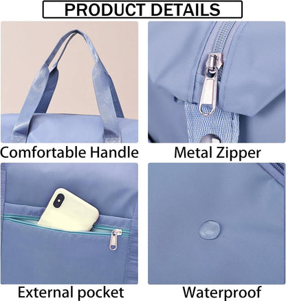 Travel Bag for Women Expandable Weekender Overnight Bag Carry on Sports Tote Gym Bag Waterproof Foldable Duffel Bag (Purple)