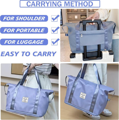 Travel Bag for Women Expandable Weekender Overnight Bag Carry on Sports Tote Gym Bag Waterproof Foldable Duffel Bag (Purple)
