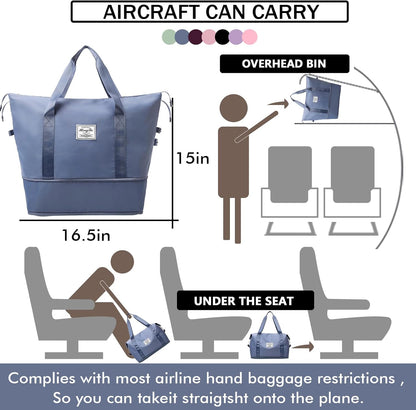 Travel Bag for Women Expandable Weekender Overnight Bag Carry on Sports Tote Gym Bag Waterproof Foldable Duffel Bag (Purple)