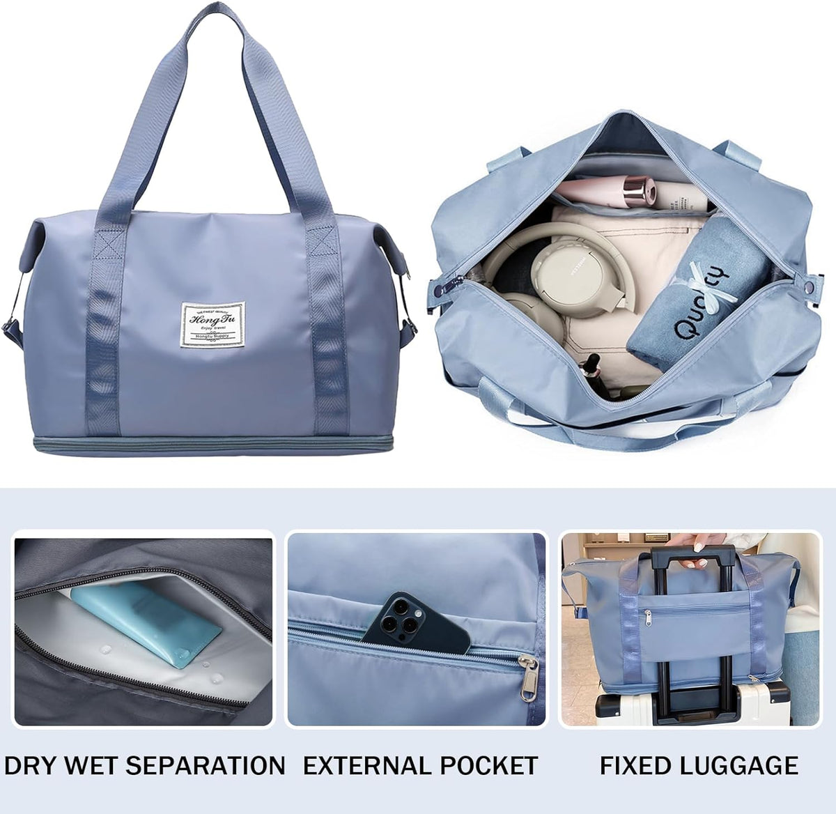 Travel Bag for Women Expandable Weekender Overnight Bag Carry on Sports Tote Gym Bag Waterproof Foldable Duffel Bag (Purple)