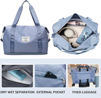 Travel Bag for Women Expandable Weekender Overnight Bag Carry on Sports Tote Gym Bag Waterproof Foldable Duffel Bag (Purple)