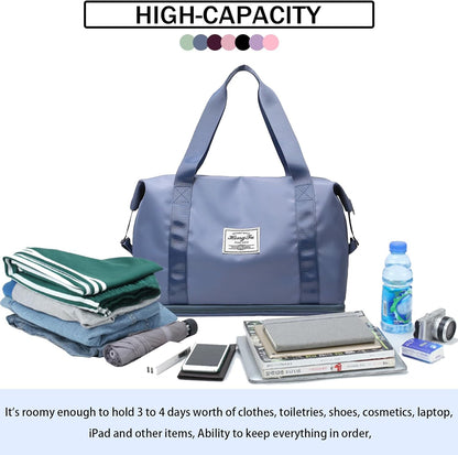 Travel Bag for Women Expandable Weekender Overnight Bag Carry on Sports Tote Gym Bag Waterproof Foldable Duffel Bag (Purple)