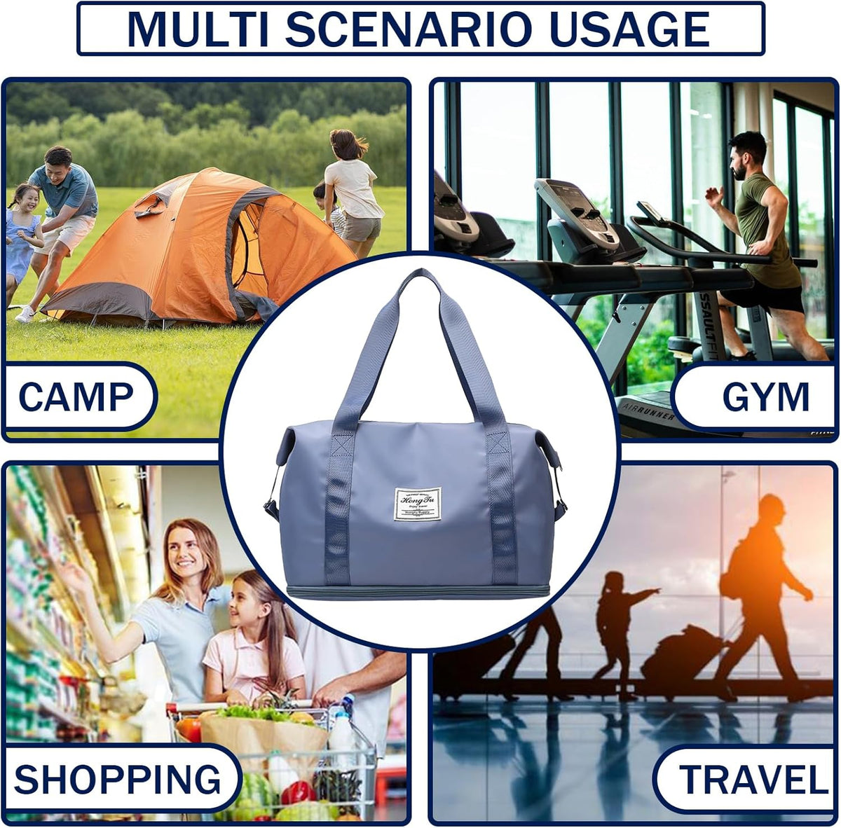 Travel Bag for Women Expandable Weekender Overnight Bag Carry on Sports Tote Gym Bag Waterproof Foldable Duffel Bag (Purple)