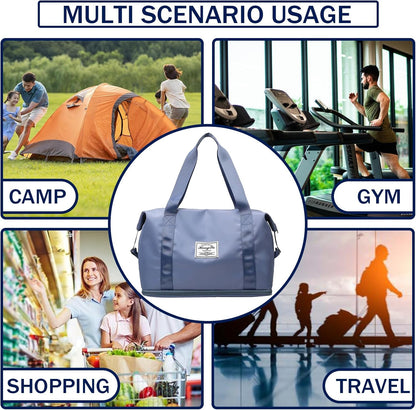 Travel Bag for Women Expandable Weekender Overnight Bag Carry on Sports Tote Gym Bag Waterproof Foldable Duffel Bag (Purple)