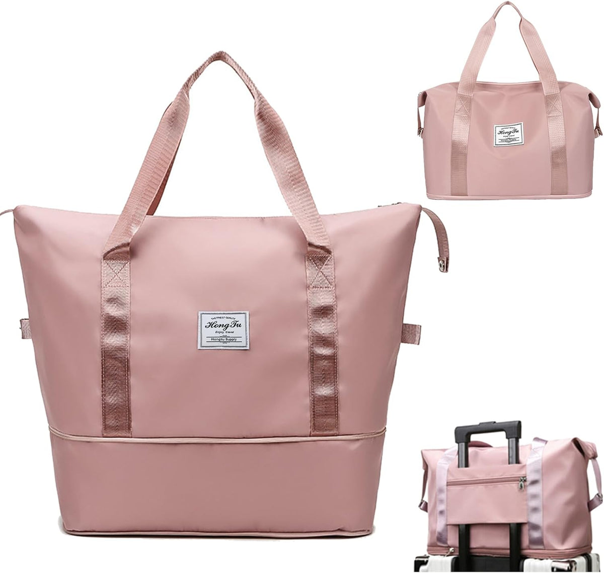 Travel Bag for Women Expandable Weekender Overnight Bag Carry on Sports Tote Gym Bag Waterproof Foldable Duffel Bag (Purple)