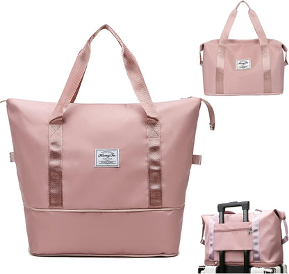 Travel Bag for Women Expandable Weekender Overnight Bag Carry on Sports Tote Gym Bag Waterproof Foldable Duffel Bag (Purple)