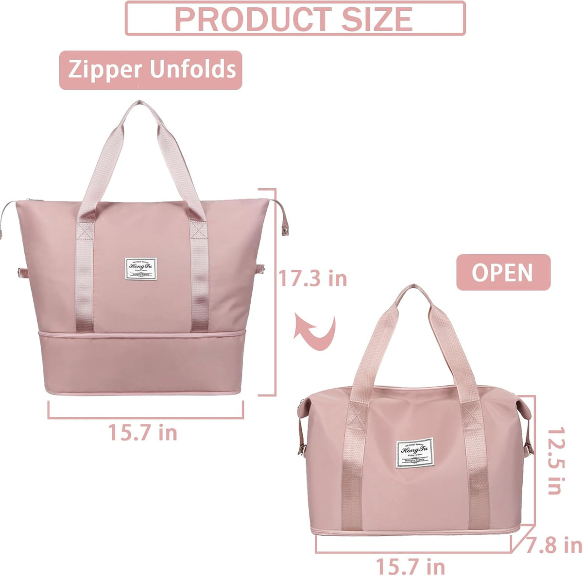 Travel Bag for Women Expandable Weekender Overnight Bag Carry on Sports Tote Gym Bag Waterproof Foldable Duffel Bag (Purple)