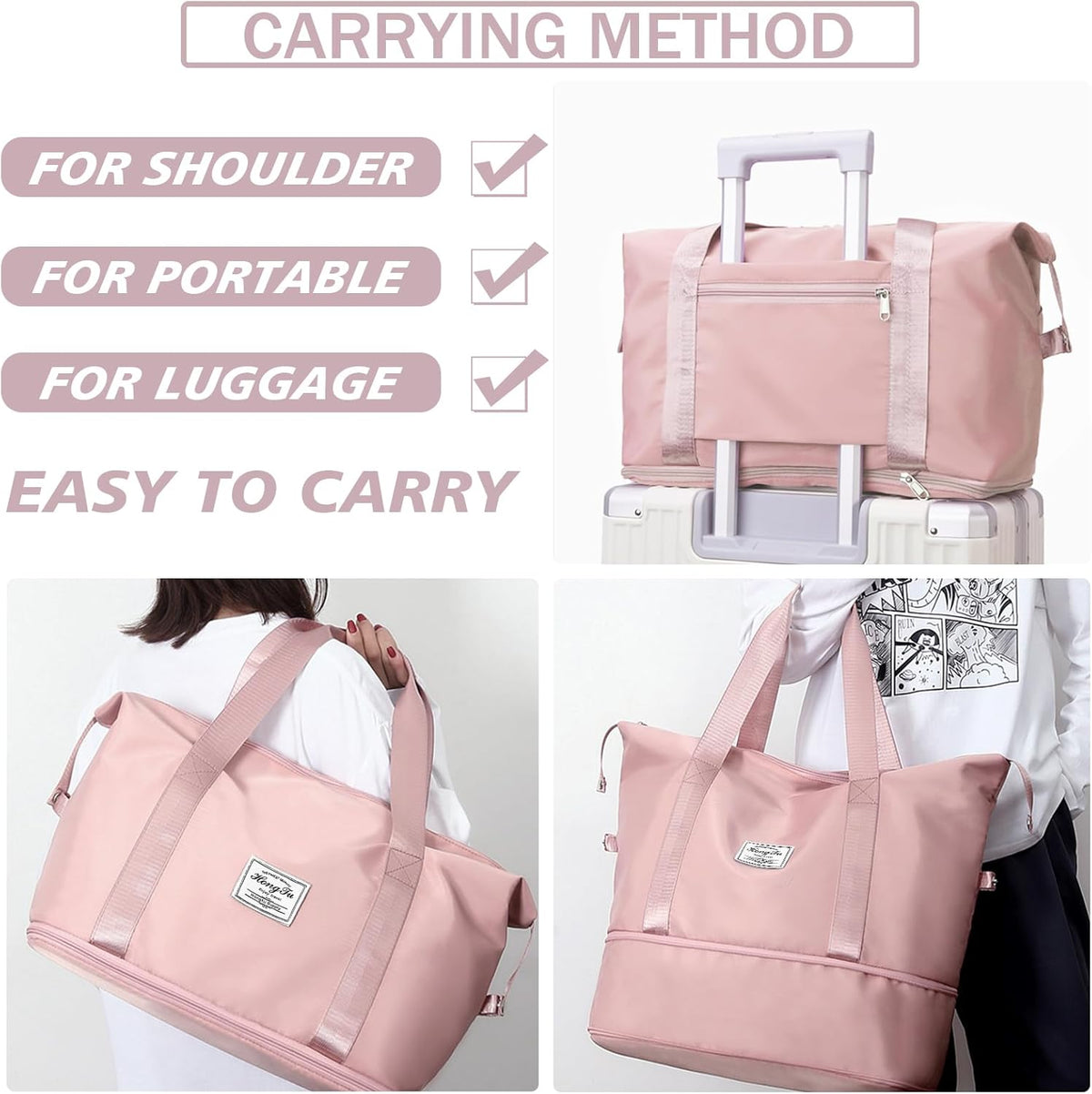 Travel Bag for Women Expandable Weekender Overnight Bag Carry on Sports Tote Gym Bag Waterproof Foldable Duffel Bag (Purple)