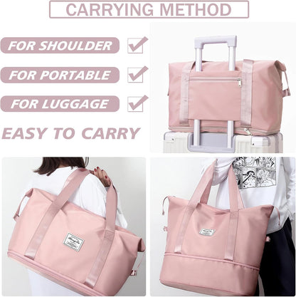 Travel Bag for Women Expandable Weekender Overnight Bag Carry on Sports Tote Gym Bag Waterproof Foldable Duffel Bag (Purple)