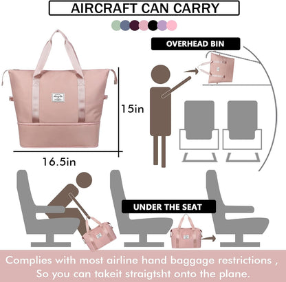Travel Bag for Women Expandable Weekender Overnight Bag Carry on Sports Tote Gym Bag Waterproof Foldable Duffel Bag (Purple)