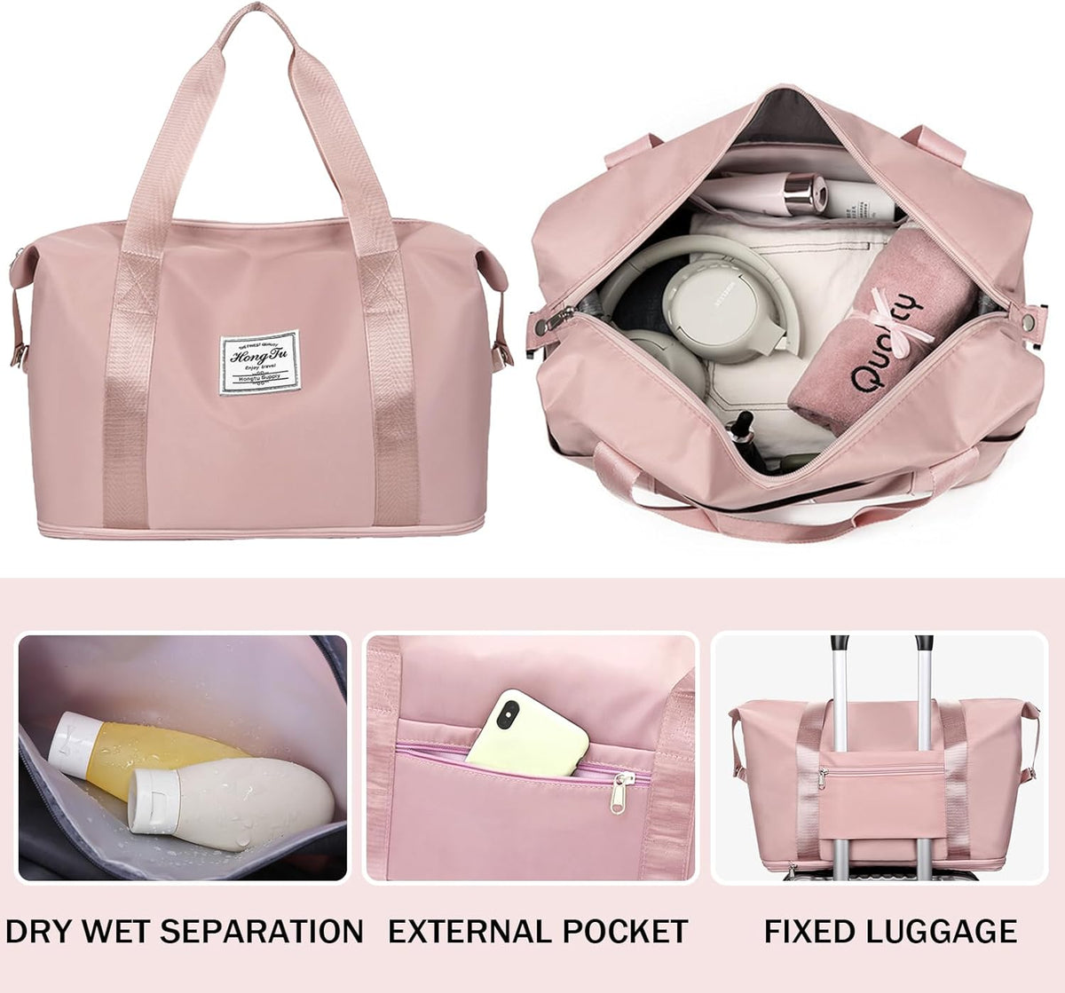 Travel Bag for Women Expandable Weekender Overnight Bag Carry on Sports Tote Gym Bag Waterproof Foldable Duffel Bag (Purple)