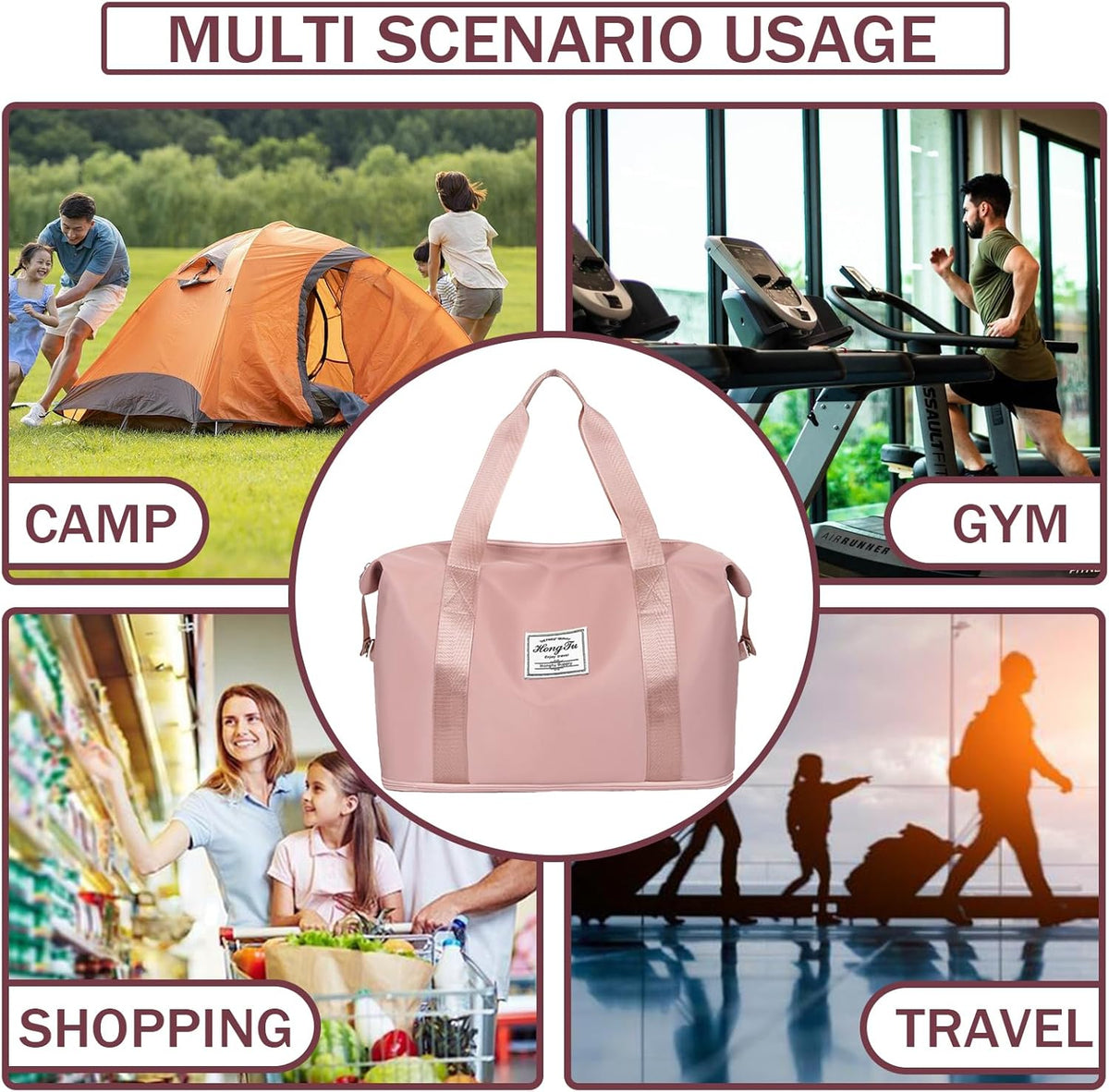 Travel Bag for Women Expandable Weekender Overnight Bag Carry on Sports Tote Gym Bag Waterproof Foldable Duffel Bag (Purple)