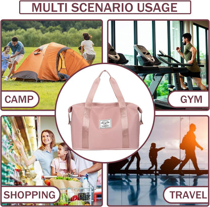 Travel Bag for Women Expandable Weekender Overnight Bag Carry on Sports Tote Gym Bag Waterproof Foldable Duffel Bag (Purple)