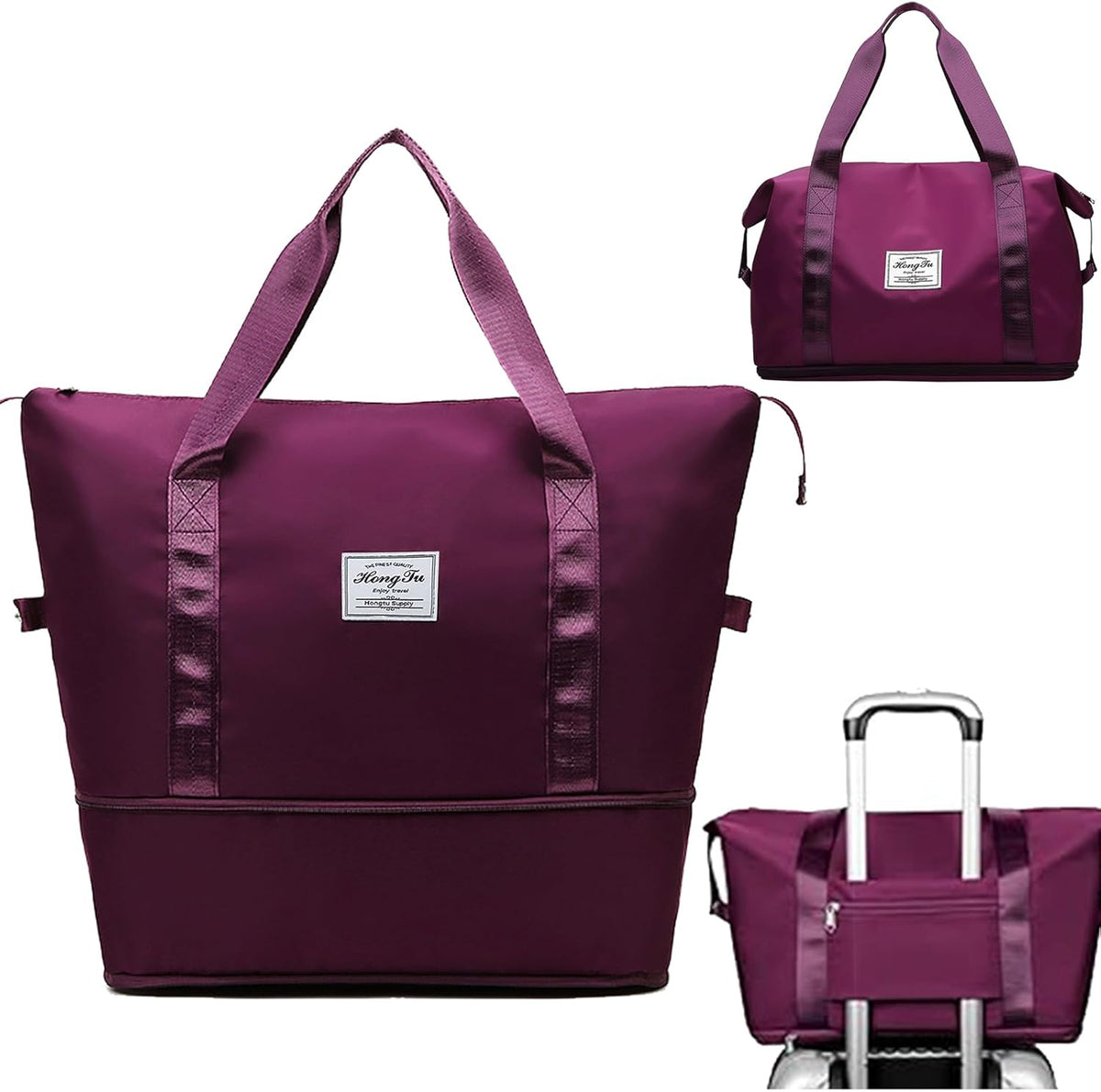 Travel Bag for Women Expandable Weekender Overnight Bag Carry on Sports Tote Gym Bag Waterproof Foldable Duffel Bag (Purple)